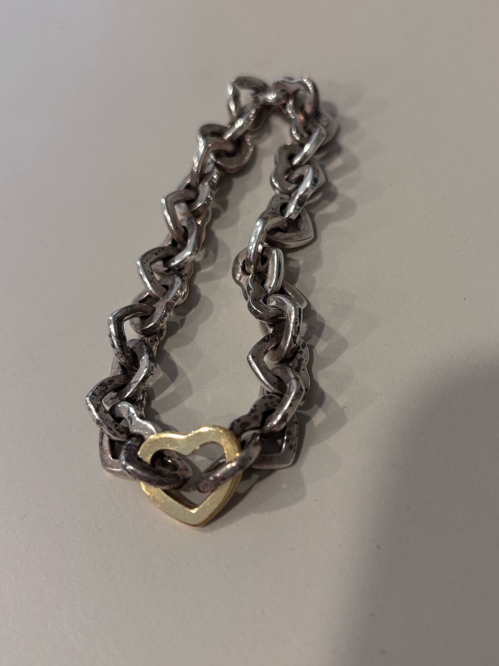 Tiffany & Co. Vintage Two-Tone Heart Link Bracelet sterling silver & yellow gold